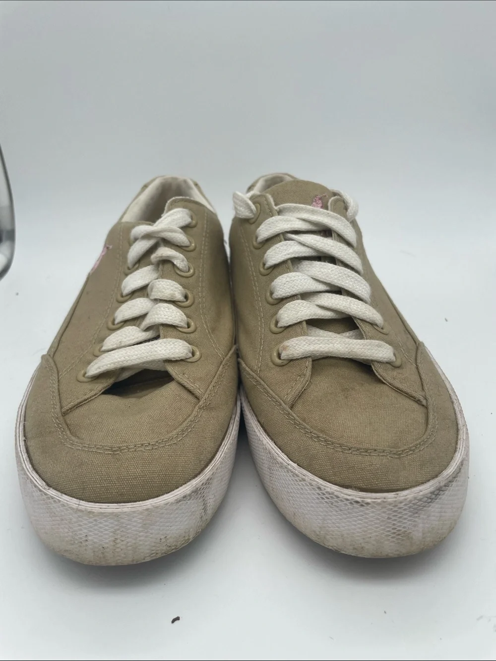 Polo by Ralph Lauren Tan Canvas Low-Top Sneakers with Pink Pony